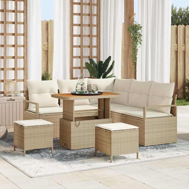 vidaXL Tuinbank Set met kussen 8 pcs Beige Poly rattan, Tuin en Terras, Tuinsets en Loungesets, Nieuw, Verzenden