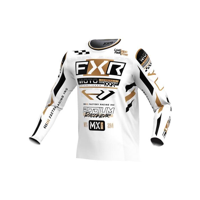 FXR Podium Gladiator MX Jersey Offroad – White/Black/Gold (X, Motoren, Onderdelen | Overige, Verzenden