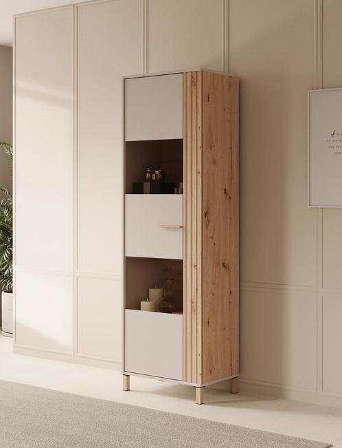 Meubella Vitrinekast beige opbergkast 60cm | Glazen kast, Huis en Inrichting, Kasten | Vitrinekasten, 25 tot 50 cm, Nieuw, 50 tot 100 cm