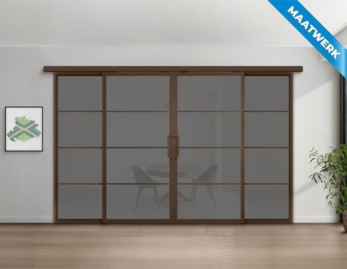 Dubbele stalen Schuifdeuren met koofsysteem en glaspanelen 4, Doe-het-zelf en Bouw, Raamkozijnen en Schuifdeuren, Nieuw, Inclusief glas