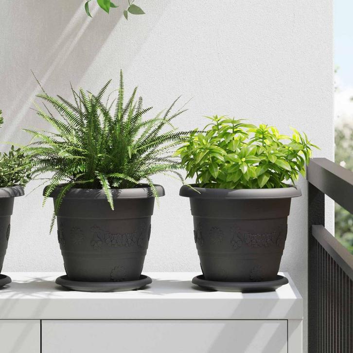 vidaXL Plantenpotten 6 pcs Zwart Ø 26 x 21.5 cm Kunststof, Tuin en Terras, Bloempotten, Nieuw, Verzenden