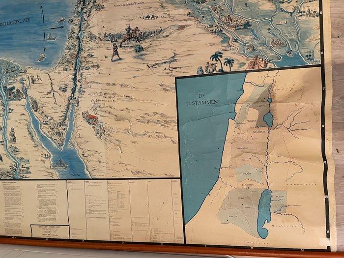 2 Bijbelse antieke schoolkaarten - Schoolkaart (2) - Linnen, Boeken, Atlassen en Landkaarten