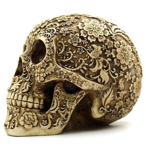 Skull - Sculpture, Skull with floral pattern - 15.5 cm -, Antiek en Kunst, Curiosa en Brocante