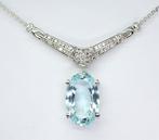 Halsketting - 18 karaat Witgoud - 28.24ct. tw. Aquamarijn -, Handtassen en Accessoires, Nieuw