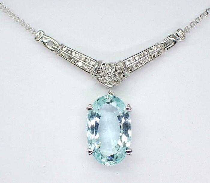 Halsketting - 18 karaat Witgoud - 28.24ct. tw. Aquamarijn -, Handtassen en Accessoires, Kettingen