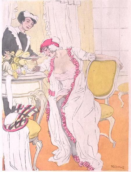 In nachtjapon (lijst optie, Lithos), Antiek en Kunst, Kunst | Litho's en Zeefdrukken, Verzenden