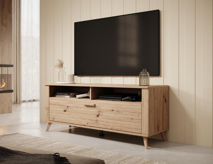 Meubella | TV-Meubel eiken 129 cm | modern | 1 klep, Huis en Inrichting, Kasten |Televisiemeubels, 25 tot 50 cm, Nieuw, 100 tot 150 cm