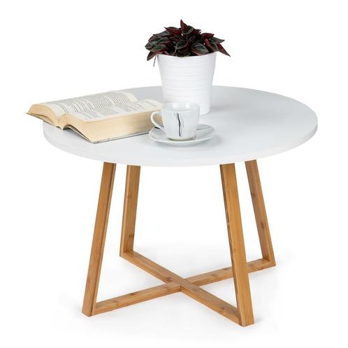 Salontafel - wit - mdf - bamboe - 60 cm - 5 kg, Huis en Inrichting, Tafels | Salontafels, Nieuw, Ophalen of Verzenden