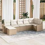vidaXL Tuinbank Set 7 pcs Beige Poly rattan, Verzenden, Nieuw