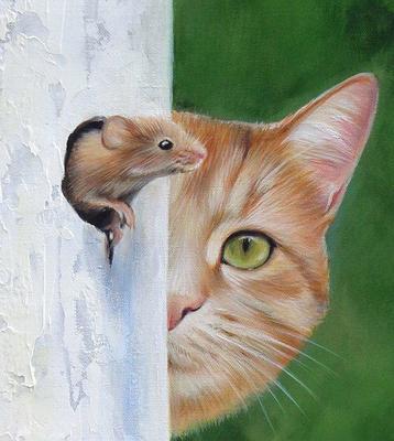 Gala - Mouse & cat animal painting - I see you