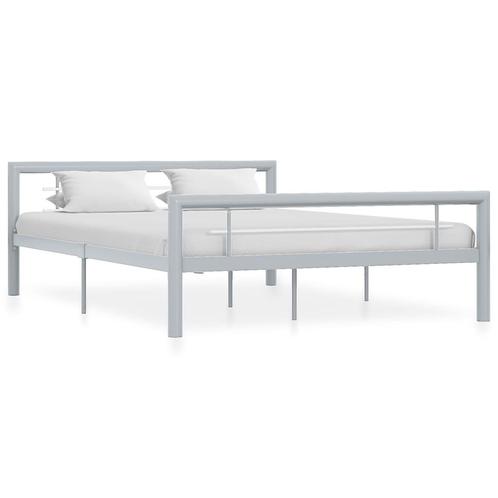 vidaXL Bedframe metaal grijs en wit 160x200 cm, Huis en Inrichting, Slaapkamer | Bedden, Nieuw, Verzenden