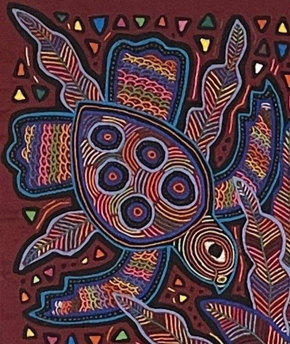 Borduren - Schildpadden - Voeding - Kuna - Mola - Panama, Antiek en Kunst, Kunst | Niet-Westerse kunst