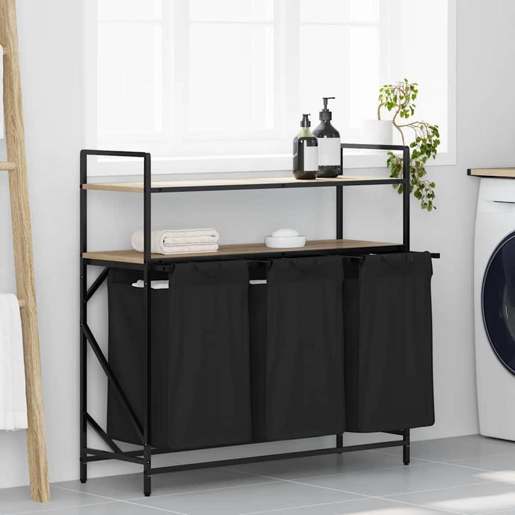 vidaXL Wasmand 3 vakken met planken sonoma eikenkleurig, Huis en Inrichting, Woonaccessoires | Overige, Nieuw, Verzenden