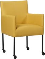 Gele leren moderne kuipstoel - poot rond zwart met wiel -, Huis en Inrichting, Stoelen, Nieuw, Leer, Ophalen of Verzenden, Eén