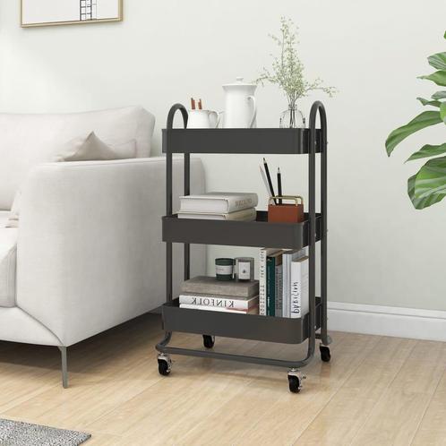 vidaXL Trolley 3-laags 43x34x79 cm staal antracietkleurig, Huis en Inrichting, Overige Huis en Inrichting, Nieuw, Verzenden