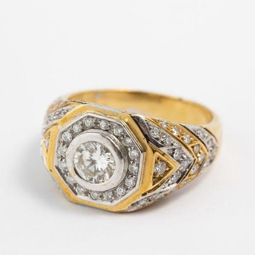 Ring - 18 karaat Geel goud, Witgoud Diamant (Natuurlijk)  -, Handtassen en Accessoires, Ringen