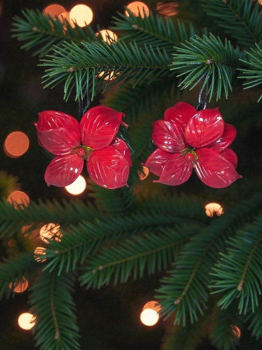 Sculpture, 2 Stelle di Natale in Vetro di Murano - 10 cm -, Antiquités & Art, Antiquités | Verre & Cristal