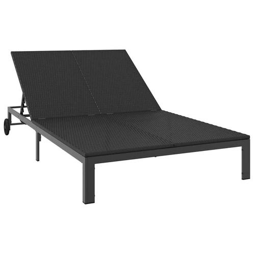 Ligbed 2-persoons Zwart Rattan | Tweede kansje | OP=OP, Tuin en Terras, Ligbedden, Verstelbaar, Nieuw, Rotan, Verzenden
