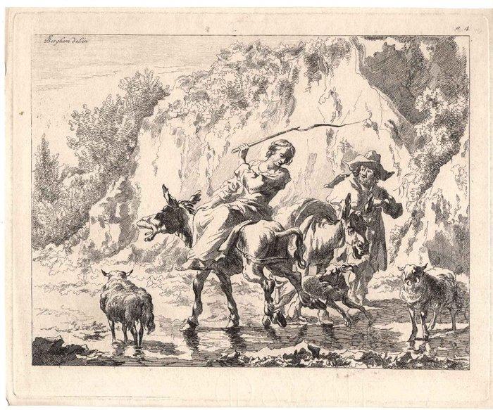 Nicolas Berchem (1620-1683) J. de Visscher (1666-1712), Antiek en Kunst, Antiek | Overige Antiek