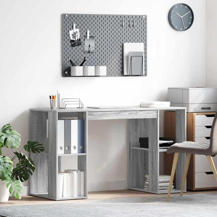 vidaXL Bureau met Opslag Grijs Sonoma 130 x 50.5 x 75 cm, Huis en Inrichting, Bureaus, Nieuw, Verzenden