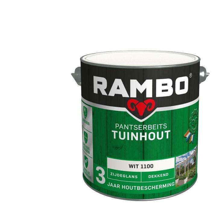 Rambo Pantserbeits Tuinhout Zijdeglans Wit 2.5L, Doe-het-zelf en Bouw, Verf, Beits en Lak, Wit, Nieuw, Verzenden