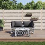 vidaXL 3-delige Loungeset met kussens staal wit, Tuin en Terras, Verzenden, Nieuw, Loungeset