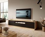 Meubella | TV-Meubel eiken mat zwart 200x40x45 cm, Huis en Inrichting, Nieuw, 150 tot 200 cm, Overige materialen, Minder dan 100 cm