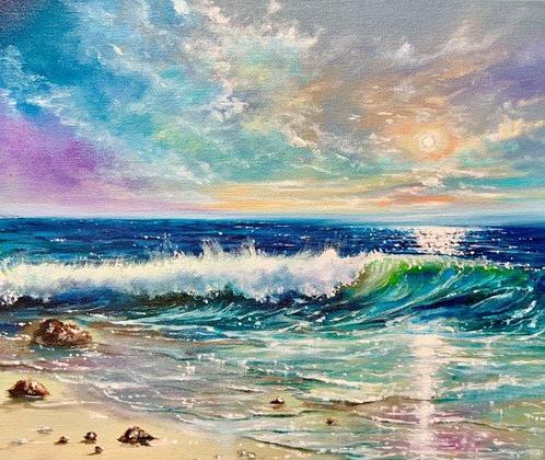 Nush Menna - Tramonto oceano, Antiquités & Art, Art | Peinture | Moderne