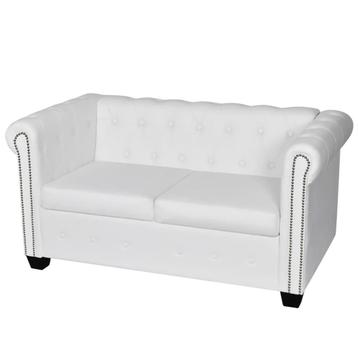 vidaXL Tweezitsbank Chesterfield-stijl kunstleer wit, Verzenden