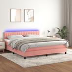 vidaXL Boxspring met matras en LED fluweel roze 160x200 cm, Verzenden, Nieuw