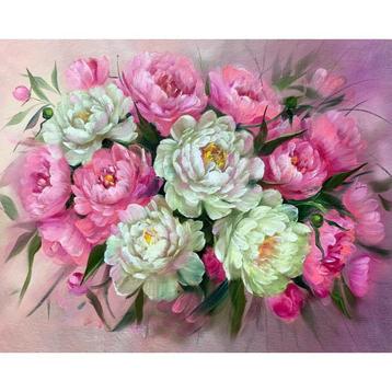 Diamond Painting op kader Peonies 30x40 cm Ronde Steentjes beschikbaar voor biedingen