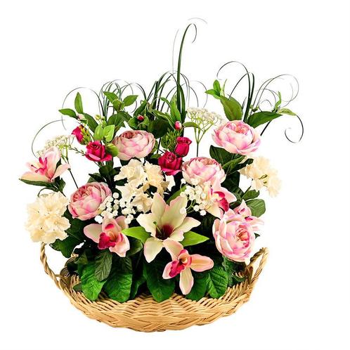Kunstbloemstuk pioen orchidee lelie mand, Huis en Inrichting, Woonaccessoires | Droogbloemen, Nieuw, Ophalen of Verzenden