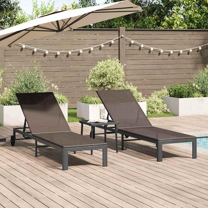 vidaXL Ligstoel 2-persoon 3 pcs Bruin poly rattan, Tuin en Terras, Ligbedden, Nieuw, Verzenden