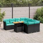 vidaXL 9-delige Loungeset met kussens poly rattan zwart, Verzenden, Nieuw, Loungeset