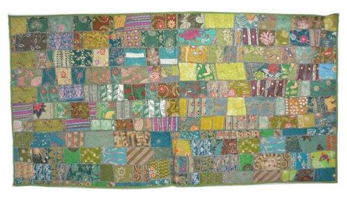 Wandtapijt Wandkleed Tafelkleed Patchwork Handgemaakt Groen, Antiek en Kunst, Antiek | Tapijten, Tafelkleden en Textiel
