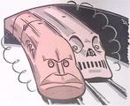 Spotprent met Benito Mussolini als trein (lijst optie), Verzenden