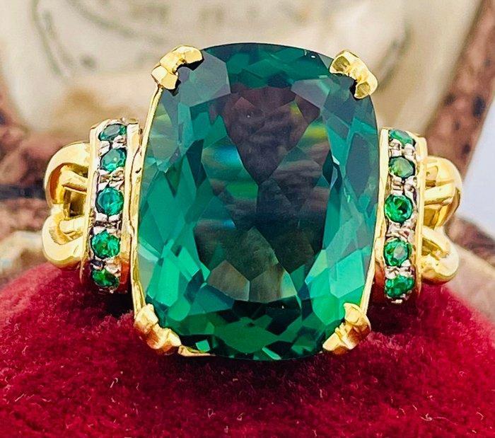 Zonder Minimumprijs - Ring - 9 kt. Geel goud, Zilver Olivijn, Handtassen en Accessoires, Ringen