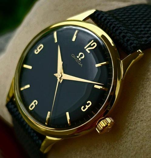 Omega - Tresor - 18K Gold - Black Gilt Dial - cal.286 - 1962, Handtassen en Accessoires, Horloges | Heren