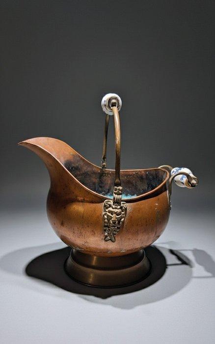 Seau - Cuivre, Faïence de Delft - Décor Lion - XIX siècle, Antiquités & Art, Curiosités & Brocante