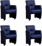 Set van 4 Blauwe leren moderne eetkamerfauteuils - Toledo, Overige kleuren, Nieuw, Leer, Ophalen of Verzenden