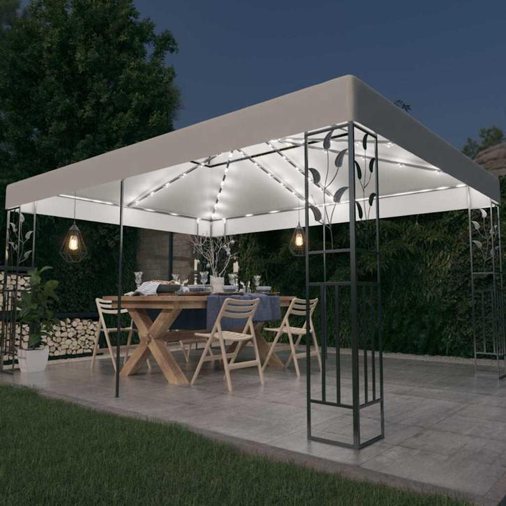vidaXL Prieel met dubbel dak en LED-lichtslinger 3x4 m wit, Tuin en Terras, Partytenten, Nieuw, Verzenden