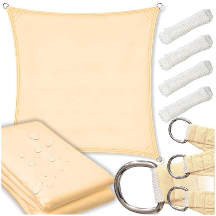 Schaduwdoek - zonnedoek - vierkant - 5x5 m - beige, Tuin en Terras, Schaduwdoeken, Nieuw, Ophalen of Verzenden