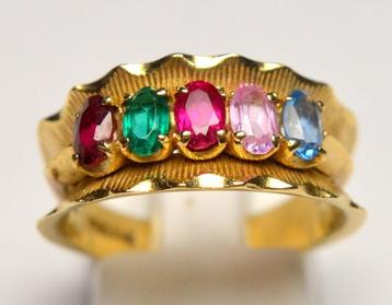 Bague - 14 carats Or jaune, Grenat, Tourmaline, Rubis,