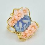 Koraal - Zilver, Verguld - Ring - Roze koraal en camee, Antiek en Kunst