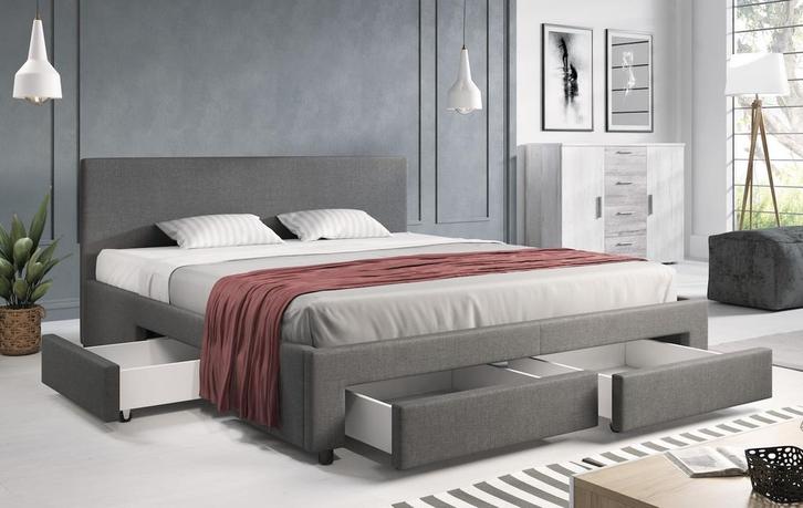 Tweepersoonsbed Suente - Grijs - 180x200 cm, Huis en Inrichting, Slaapkamer | Bedden, Nieuw, 180 cm, Verzenden