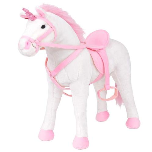 vidaXL Speelgoedeenhoorn staand XXL pluche wit en roze, Kinderen en Baby's, Speelgoed | Knuffels en Pluche, Nieuw, Verzenden