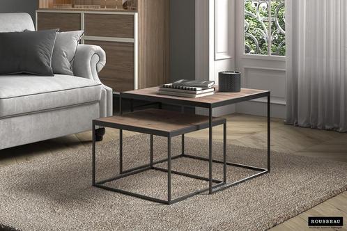 Salontafel set mangohout met metalen onderstel, Huis en Inrichting, Tafels | Salontafels, Nieuw, Ophalen of Verzenden