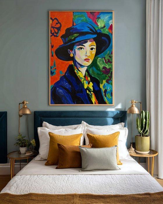 E. García - Retrato con sombrero XL (NO RESERVE), Antiek en Kunst, Kunst | Schilderijen | Modern