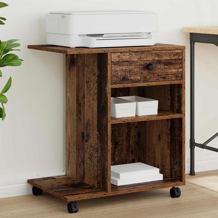 vidaXL Printerstand met lade Oudhout 60 x 40 x 68,5 cm, Computers en Software, Printers, Nieuw, Verzenden