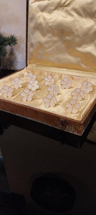 Servetring (12) - Witte bloemen - Verguld messing, Antiek en Kunst, Antiek | Meubels | Tafels